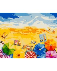 Набор для раскрашивания по номерам Пляж, 24 цвета: краски акриловые на водной основе 24 штуки, холст c контурным рисунком (нетканый материал), на подрамнике из МДФ, кисти 3 штуки, контрольный лист со схемой / 40x50x1,6см арт.88122
