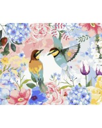 Набор для раскрашивания по номерам Птицы и цветы, 24 цвета: краски акриловые на водной основе 24 штуки, холст c контурным рисунком (нетканый материал), на подрамнике из МДФ, кисти 3 штуки, контрольный лист со схемой / 40x50x1,6см арт.88123