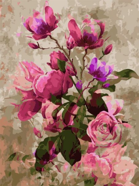 Набор для раскрашивания по номерам Розы, 24 цвета: краски акриловые на водной основе 24 штуки, холст c контурным рисунком (нетканый материал), на подрамнике из МДФ, кисти 3 штуки, контрольный лист со схемой / 30x40x1,6см арт.88119