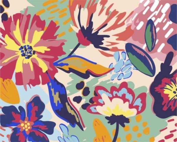 Набор для раскрашивания по номерам Яркие цветы, 24 цвета: краски акриловые на водной основе 24 штуки, холст c контурным рисунком (нетканый материал), на подрамнике из МДФ, кисти 3 штуки, контрольный лист со схемой / 40x50x1,6см арт.88125