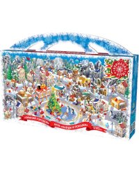 Новогодний подарок в чемоданчике ЗИМНИЙ ГОРОДОК девочке 8 книг, 2 комп. Укр., 6 фигур