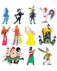 КФМ2-12645 Комплект вырубных мини-плакатов. Герои сказки Бременские музыканты 11 персонажей из мультфильма с УФ-лаком