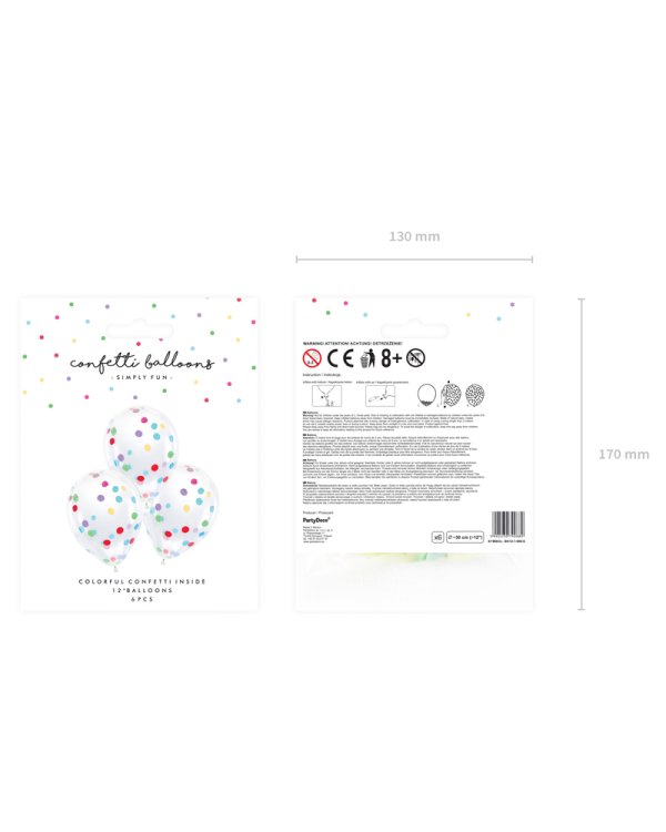 Confetti balloons - circles, 30cm, mix (1 pkt / 6 pc.)