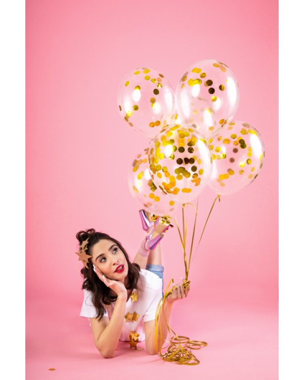 Confetti balloons - circles, 30cm, gold (1 pkt / 6 pc.)