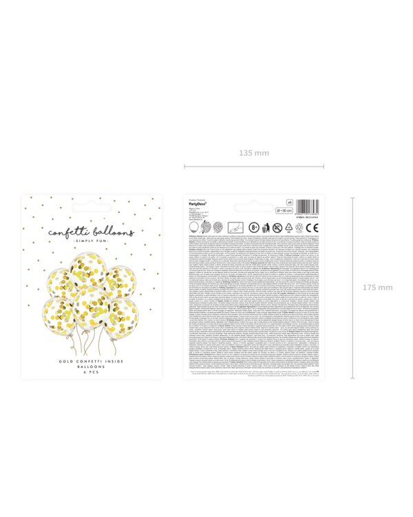Confetti balloons - circles, 30cm, gold (1 pkt / 6 pc.)