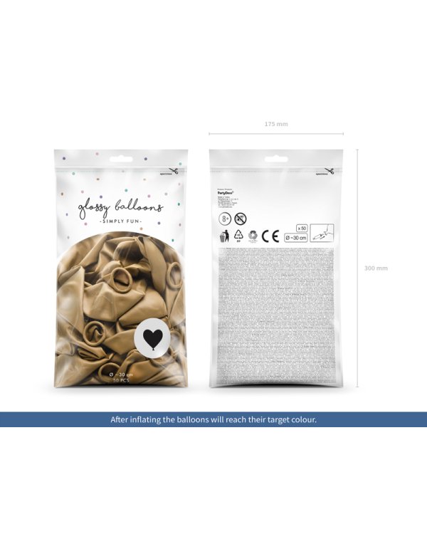 Glossy Balloons 30cm, Hearts, gold (1 pkt / 50 pc.)