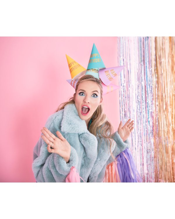 Party hats Happy Birthday, mix, 16cm (1 pkt / 6 pc.)