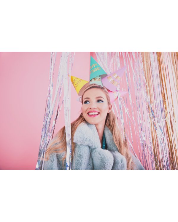 Party hats Happy Birthday, mix, 16cm (1 pkt / 6 pc.)