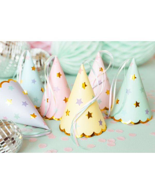 Party hats Stars, mix, 14.5cm (1 pkt / 6 pc.)