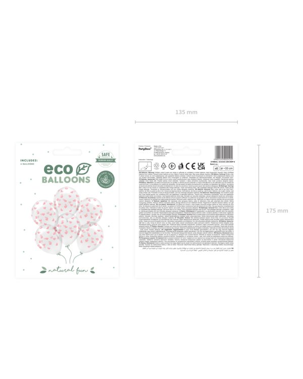 Eco Balloons 33 cm, Hearts, Crystal Clear (1 pkt / 6 pc.)