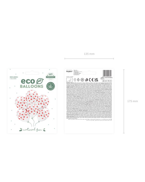 Eco Balloons 33 cm, Hearts, Crystal Clear (1 pkt / 6 pc.)