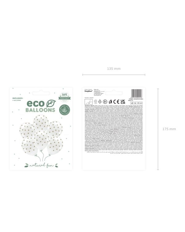Pastel Eco Balloons 33 cm, Stars, white (1 pkt / 6 pc.)