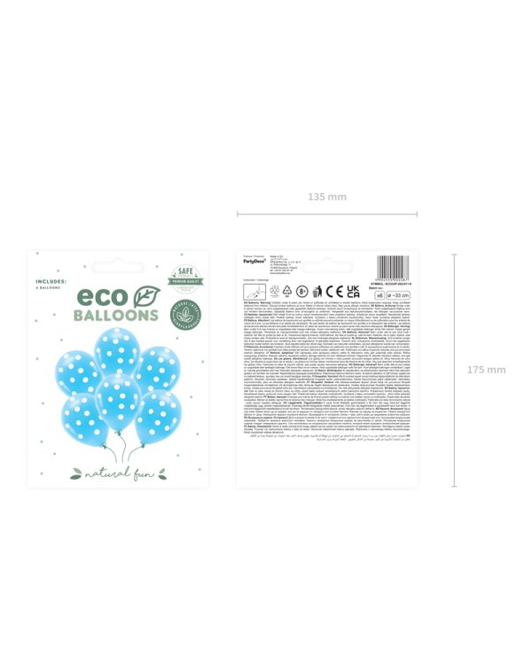 Pastel Eco Balloons 33 cm, Dots, sky-blue (1 pkt / 6 pc.)