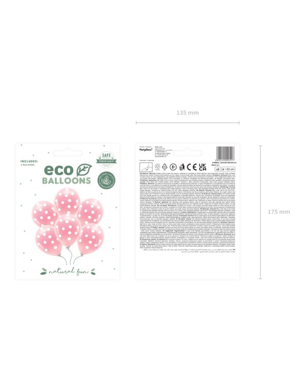 Pastel Eco Balloons 33 cm, Dots, light pink (1 pkt / 6 pc.)