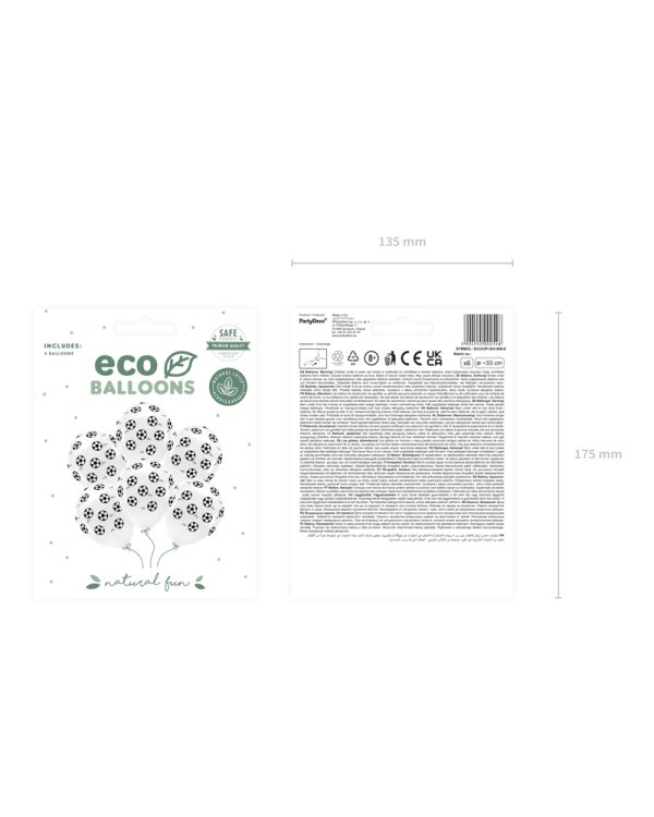 Pastel Eco Balloons 33 cm, Footballs (1 pkt / 6 pc.)