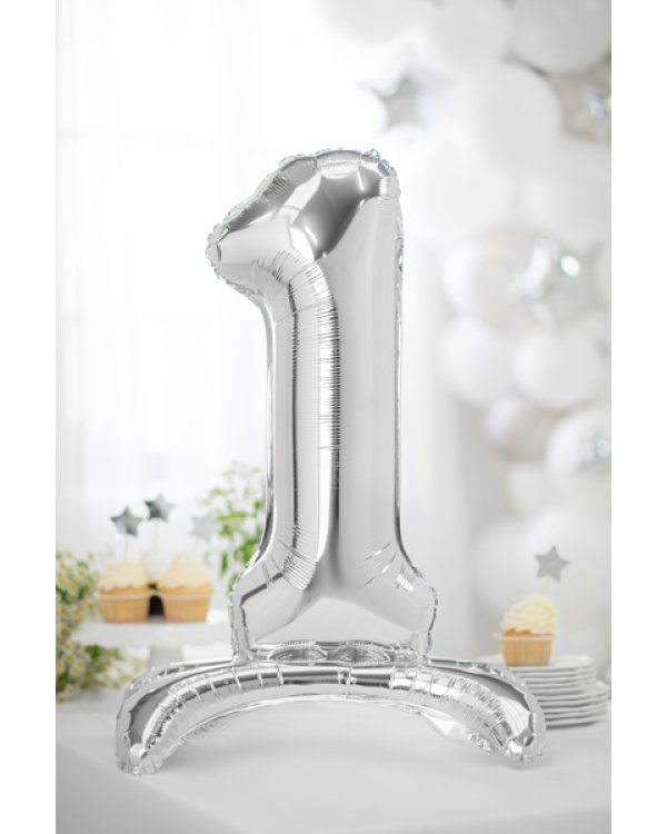 Standing foil balloon Number ''1'', 70cm, silver