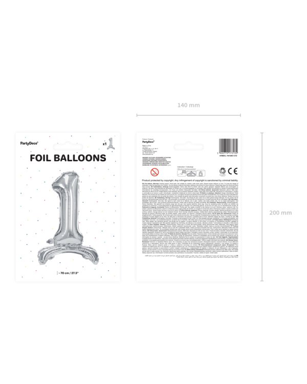 Standing foil balloon Number ''1'', 70cm, silver