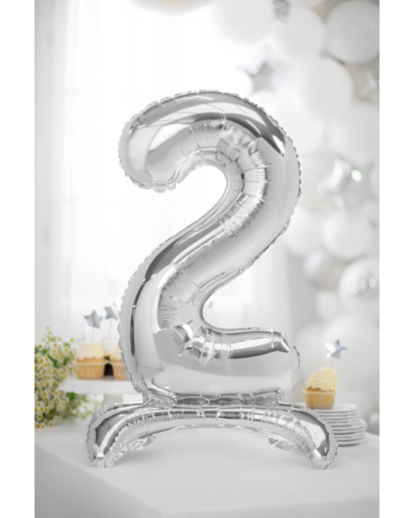 Standing foil balloon Number ''2'', 70cm, silver