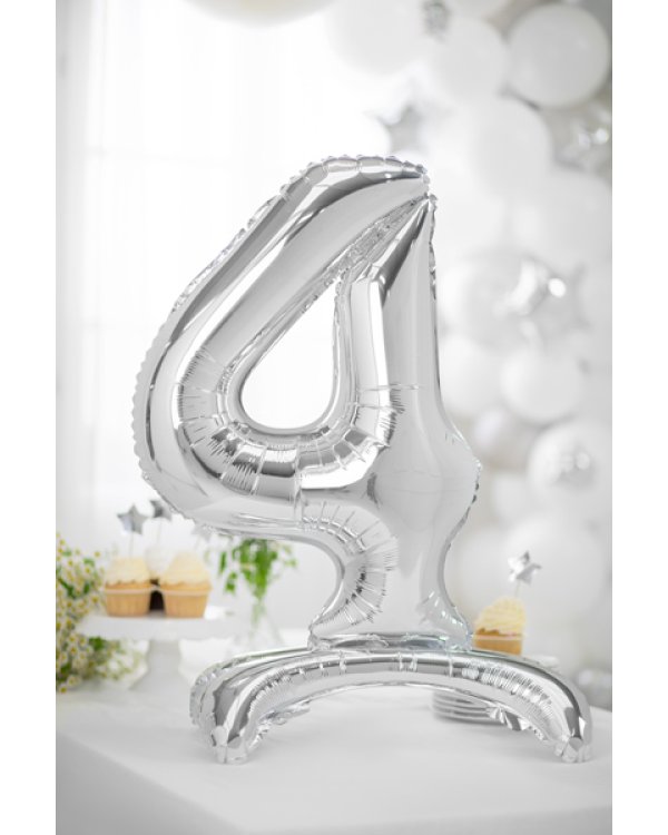 Standing foil balloon Number ''4'', 70cm, silver