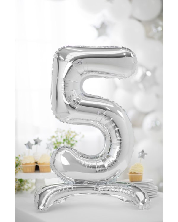 Standing foil balloon Number ''5'', 70cm, silver