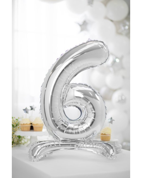 Standing foil balloon Number ''6'', 70cm, silver