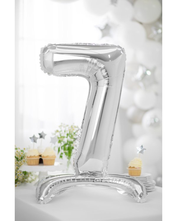 Standing foil balloon Number ''7'', 70cm, silver