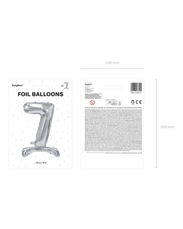 Standing foil balloon Number ''7'', 70cm, silver