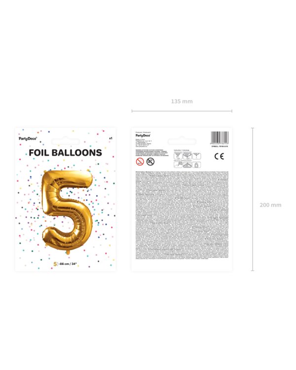 Foil Balloon Number ''5'', 86cm, gold
