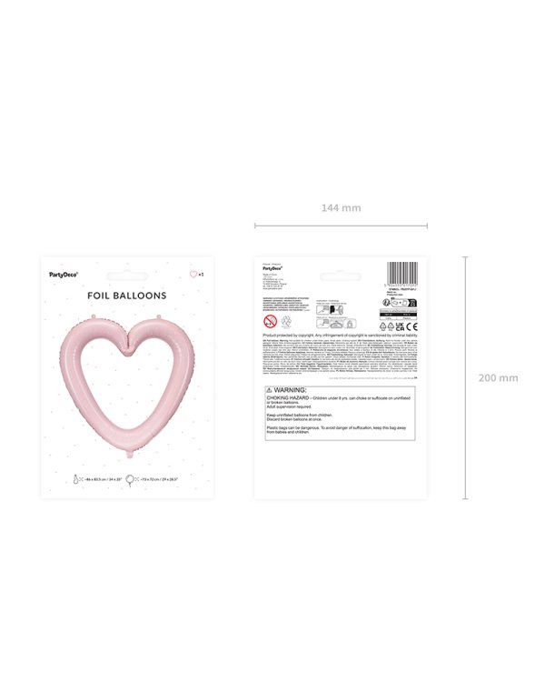 Foil balloon Heart frame, 86x83.5 cm, light pink