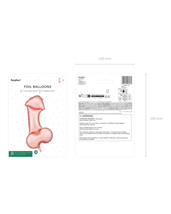 Foil balloon Penis,  55.5x112 cm, rose gold