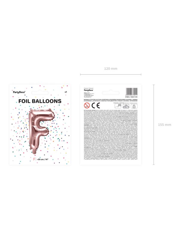 Foil Balloon Letter ''F'', 35cm, rose gold