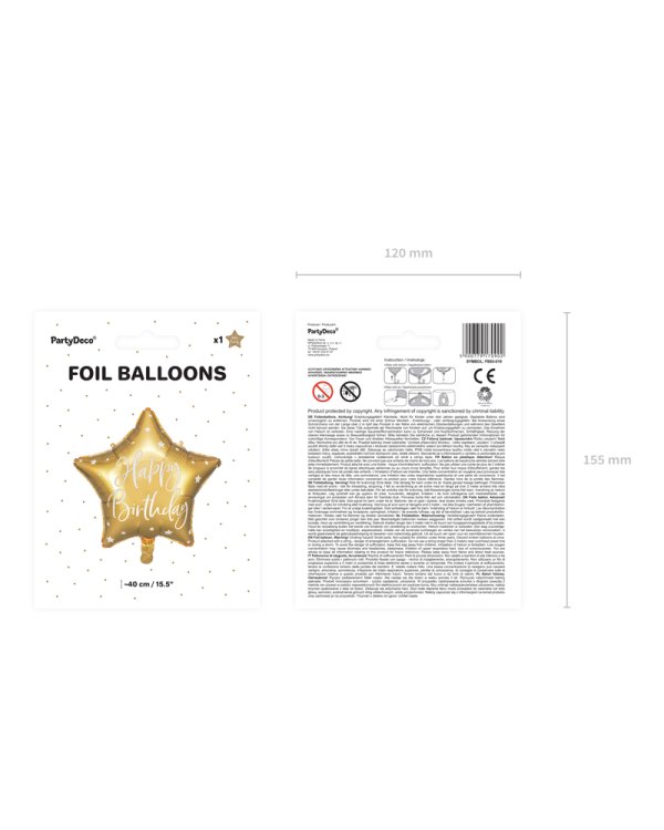 Foil balloon Happy Birthday, 40cm, gold