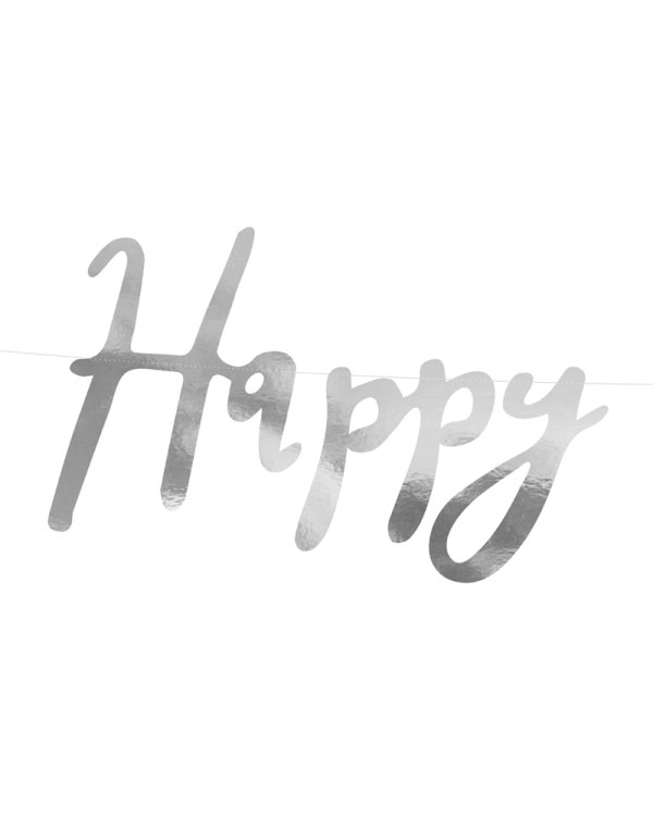 Banner Happy Birthday, silver, 16.5x62cm
