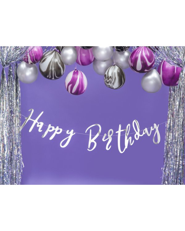 Banner Happy Birthday, silver, 16.5x62cm