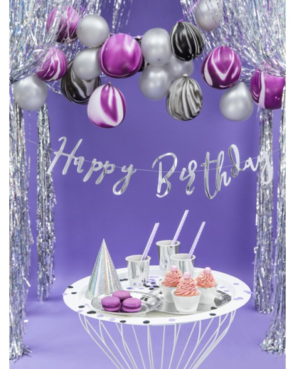 Banner Happy Birthday, silver, 16.5x62cm