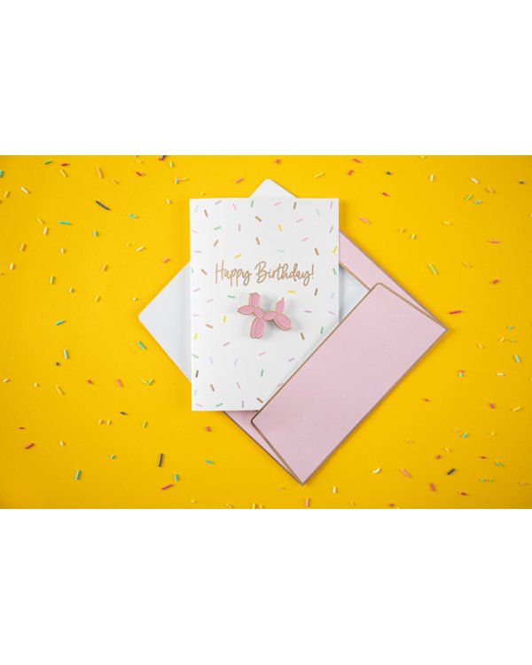 Card with enamel pin Balloon dog, 10.5x14.8cm
