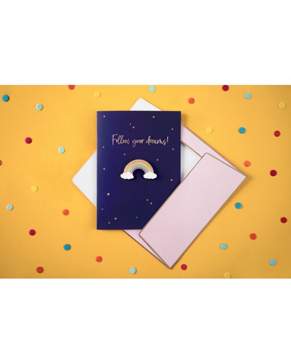 Card with enamel pin Rainbow, 10.5x14.8cm