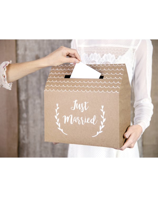 Wedding card box - Just Married, kraft, 30x30.5x16.5cm