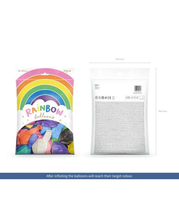 Rainbow Balloons 23cm pastel, mix (1 pkt / 100 pc.)