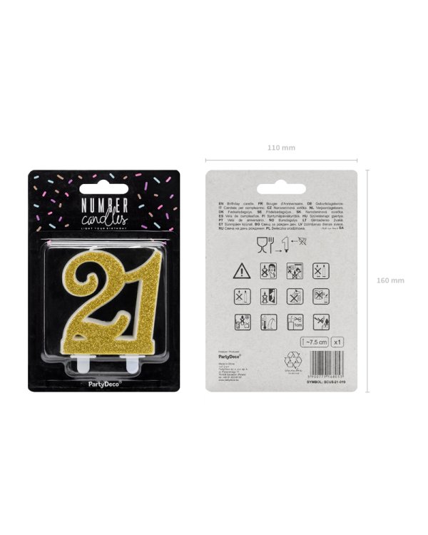 Birthday candle Number 21, gold, 7.5cm