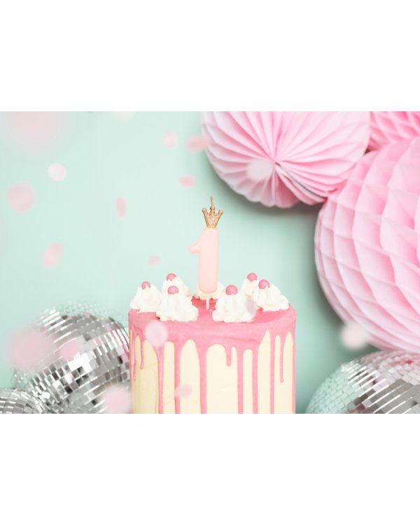 Birthday candle Number 1, light pink, 9.5cm