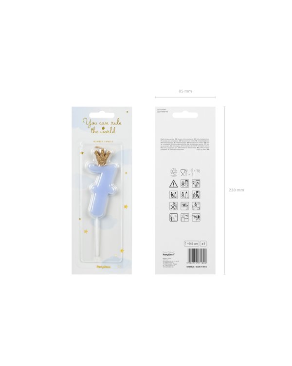 Birthday candle Number 7, light blue, 9.5cm