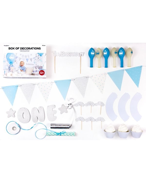 Party decorations set - 1st Birthday, silver