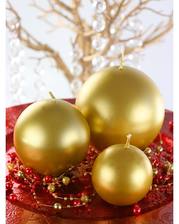 Candle Sphere, metallic, gold, 8cm (1 pkt / 6 pc.)