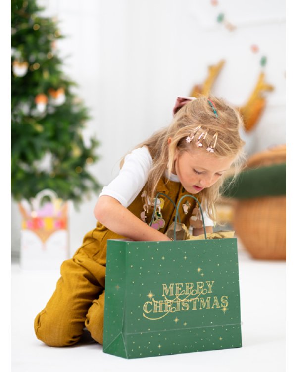 Gift bag Merry Christmas, bottle green, 32.5x26.5x11.5cm