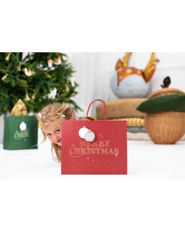 Gift bag Merry Christmas, deep red, 32.5x26.5x11.5cm