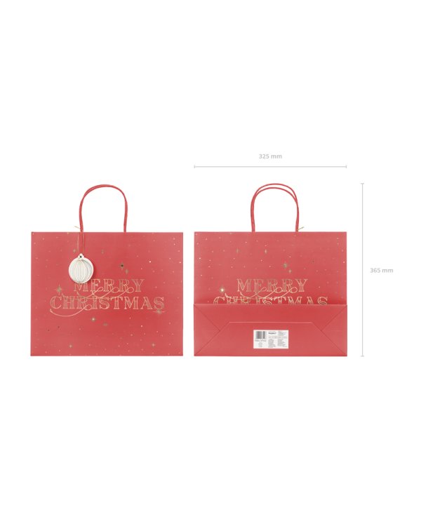 Gift bag Merry Christmas, deep red, 32.5x26.5x11.5cm