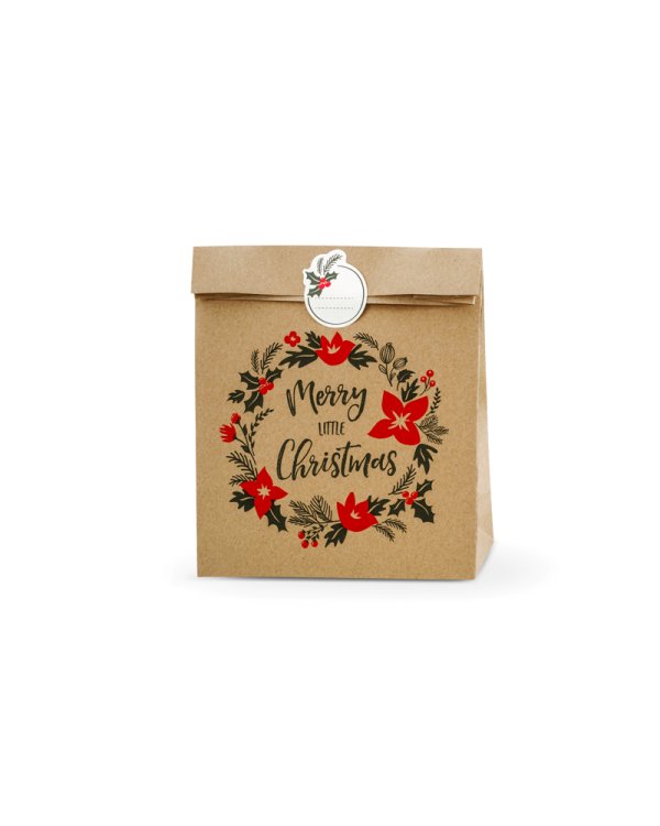 Gift bags Merry Little Christmas, kraft, 25x11x27cm (1 pkt / 3 pc.)