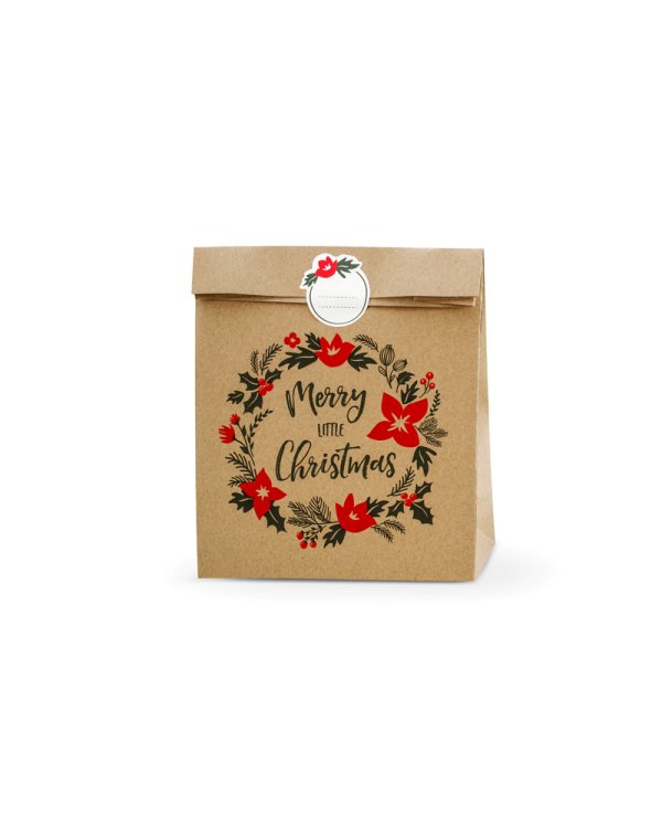 Gift bags Merry Little Christmas, kraft, 25x11x27cm (1 pkt / 3 pc.)