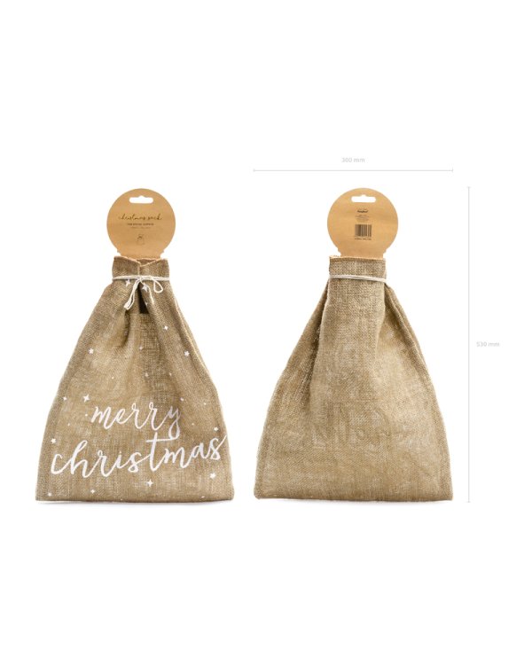 Jute sack Merry Christmas, white, 30x42cm